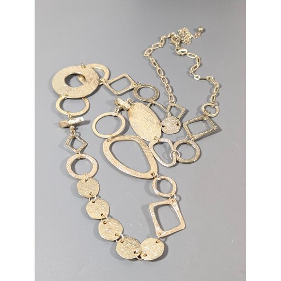 Chicos Gold Tone Textured Hammered STyle Geometric Long Chain Necklace 40" - Picture 2 of 8